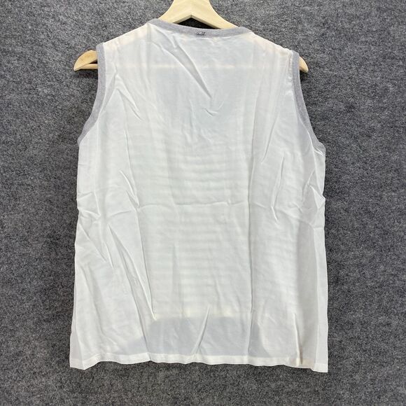 St. John Tank Women L Large White Striped Silk Sleeveless Round Neck Sheer - Picture 2 of 9